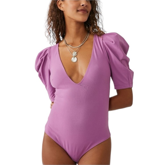 FREE PEOPLE Va Va Voop Bodysuit Wild Berry NWT Size Medium - Picture 2 of 11